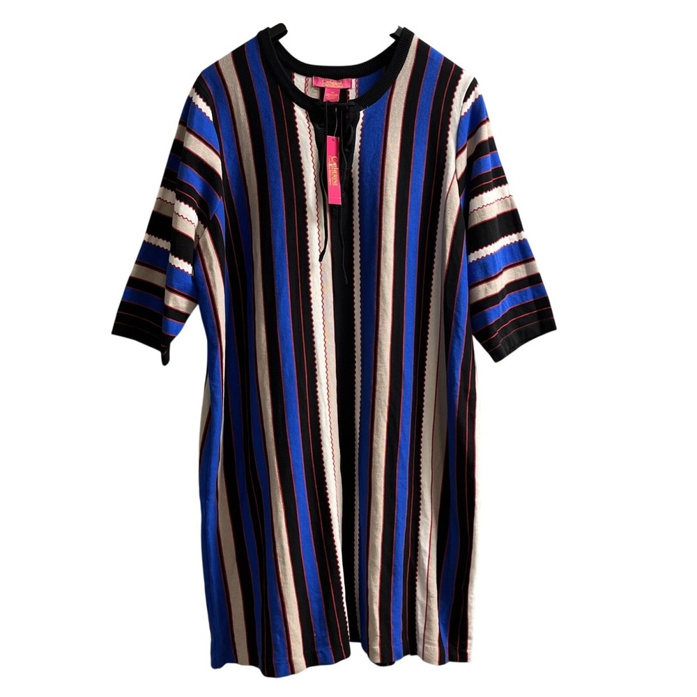 Catherine Malandrino Dress Women 3X Dark Contrast Stripe Cotton Knit Midi Office